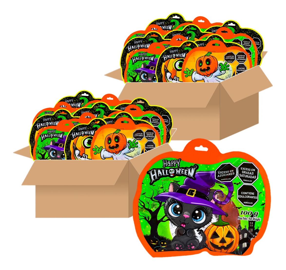 Bolsa Halloween Calabaza Fantasma Con Dulces Adro 100 g X24U